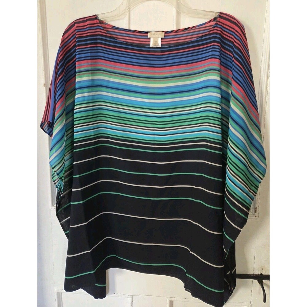 Talbots S/M Poncho Navy Striped Artsy Beachy Boho Top Layering EUC